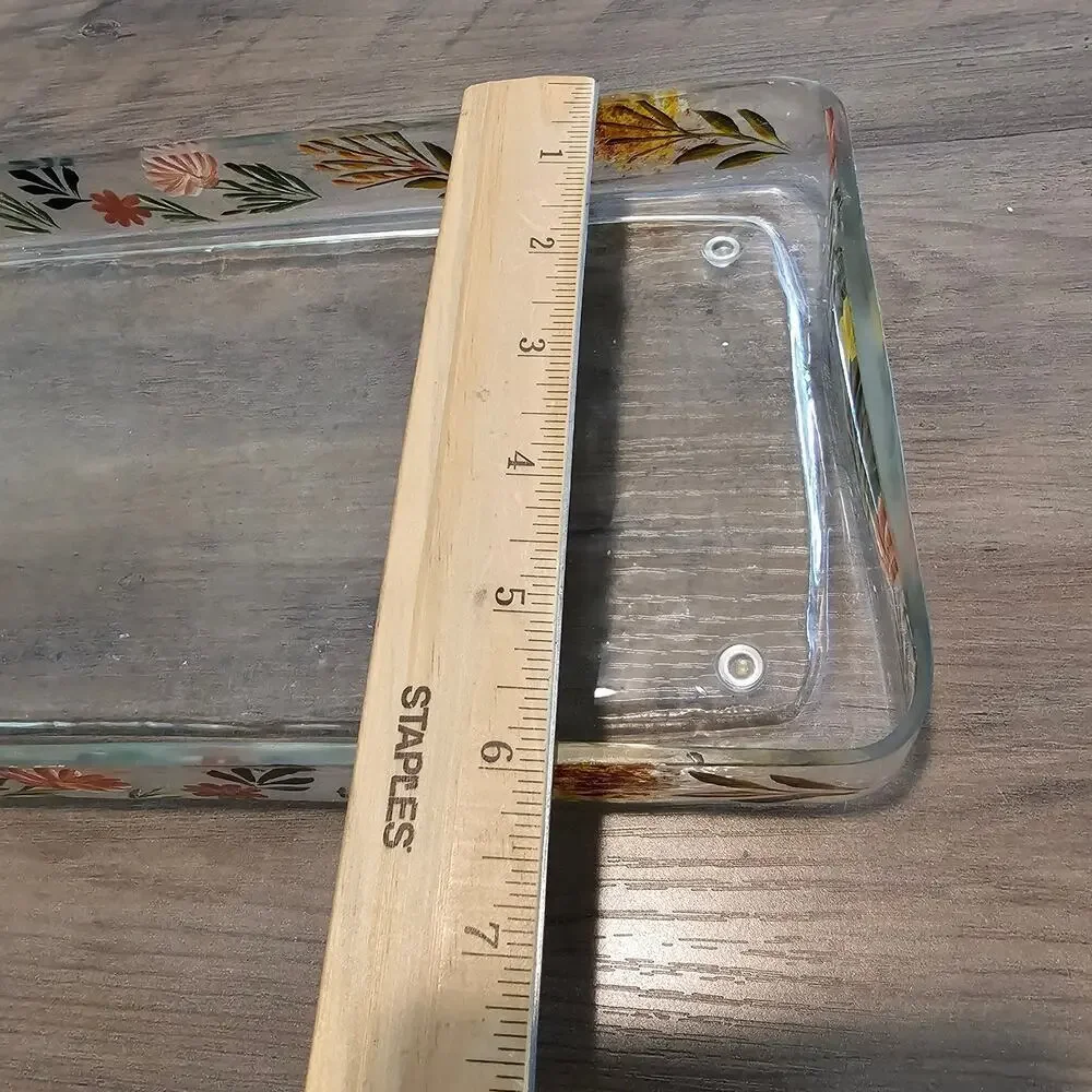 Vintage Hand Painted Glass Tray Floral Rectangle Retro Cottage Trinket Holder